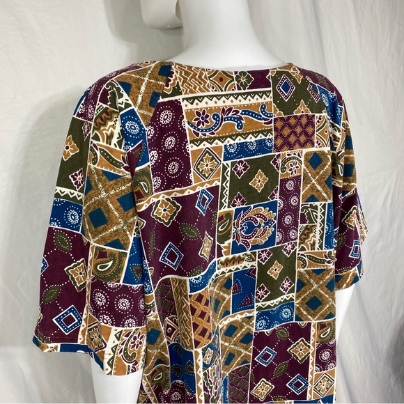 Hunt Club Women’s Vintage 90’s Patchwork Print Tunic Knit Top - Picture 4 of 7